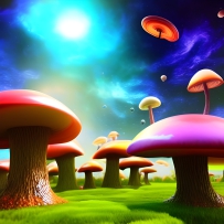 幻想的蘑菇树，童话中的蘑菇，高清免费商用插画下载