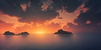 晚霞中的海岛，高清图片免费下载，可以商用